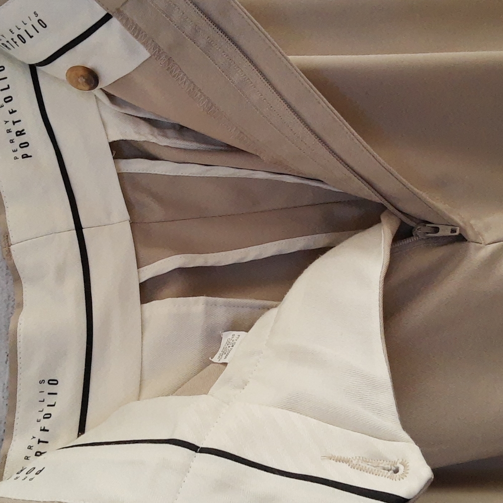 Perry Ellis Portfolio Pant Pleated Front Cuff Chinos Men’s 36x32 Taupe VTG 90s - Picture 5 of 9